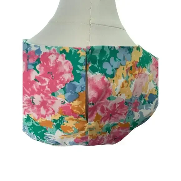 Ann Klein Medium Dress Floral Cotton V Neck Floral Tea Length Cottage Whimsy - Picture 7 of 15